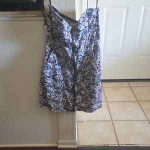 Divided Floral Mini Dress - Blue and White